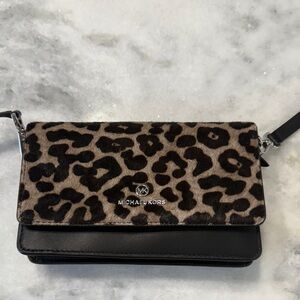 Michael Kors Leopard and Black Clutch